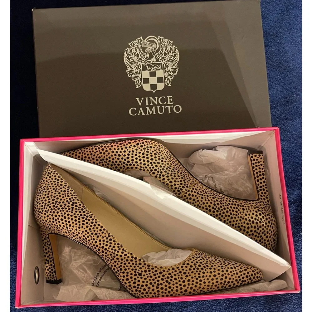 Vince Camuto Natural and Black Spotted Heels With Real Cow’s Fur SZ 10 - Picture 2 of 15